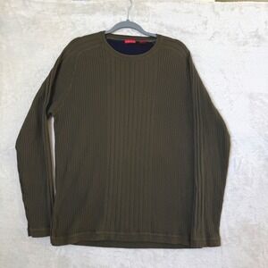 Pure Stuff Mens XL Organic Cotton Ribbed Knit Long Sleeve Crewneck Sweater Olive